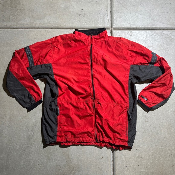 Vintage Nike Windbreaker Jacket Mens XL Red Black Colorblock Full Zip Mesh Lined
